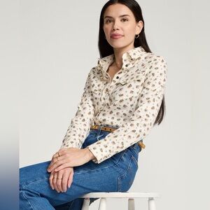 Pendleton Ecru Floral Horseshoe Cotton Western Rodeo Cowgirl Button Down